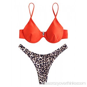 ZAFUL Women's Leopard Underwire Bikini Set Spaghetti Straps Push-Up Two Piece Swimsuit Bright Orange B07PP7K6N7